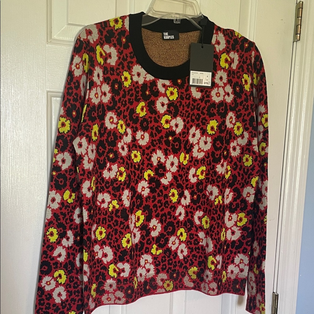 The Kooples Women's Floral Sweater - Red, Yellow, Black PREMIUM SOFT WOOL XL
